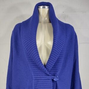 Soft Surroundings indigo blue 100% wool shawl collar ladies cardigan sweater S